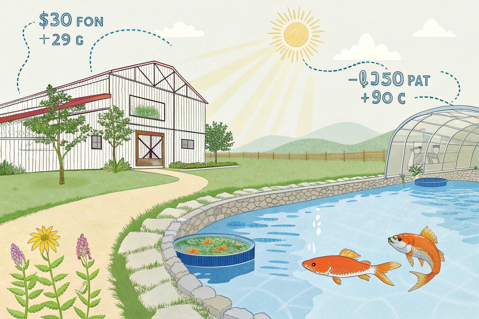 Various types of fish ponds showing different scales and costs
